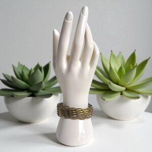 Vintage Brass Wire Woven Cuff Bracelet Boho Jewelry